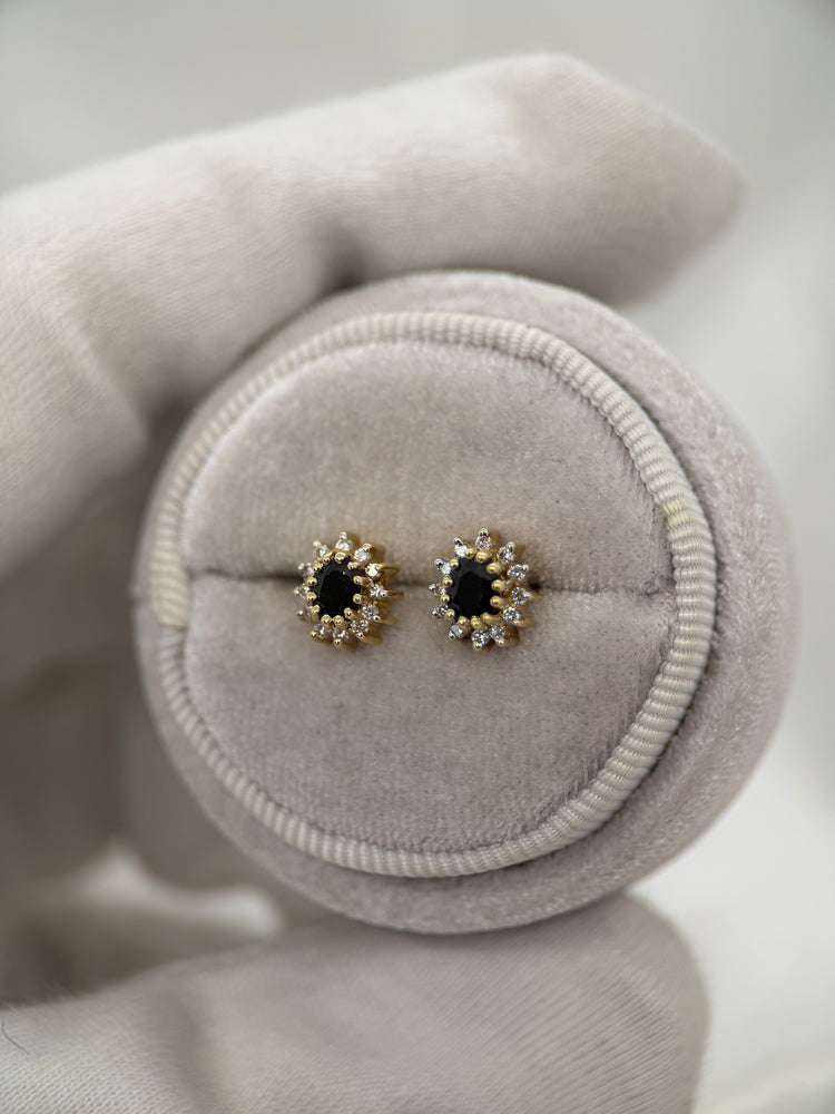 18K Safir och diamant örhängen – Cluster design, 3.3g
