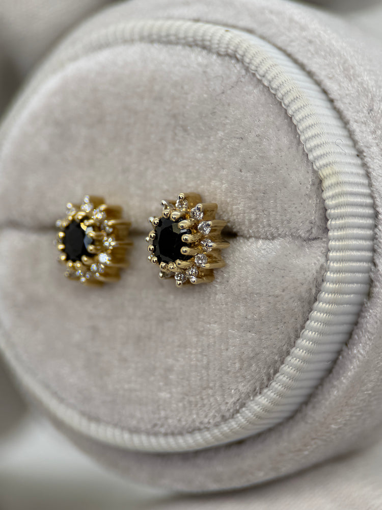 18K Safir och diamant örhängen – Cluster design, 3.3g