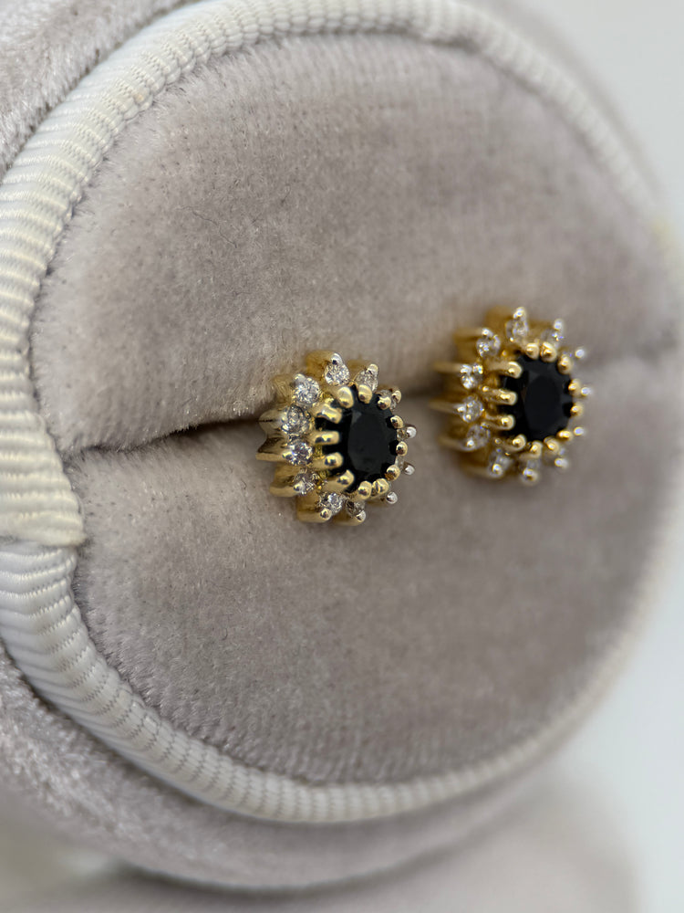 18K Safir och diamant örhängen – Cluster design, 3.3g