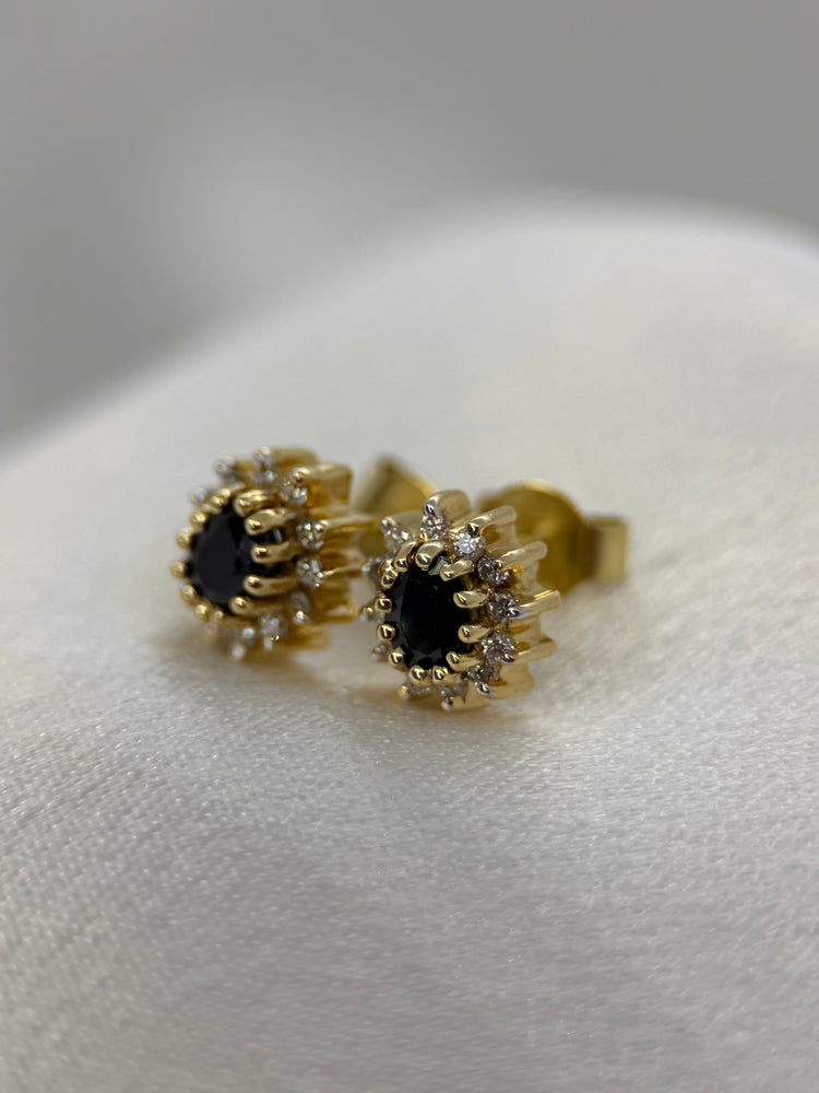 18K Safir och diamant örhängen – Cluster design, 3.3g