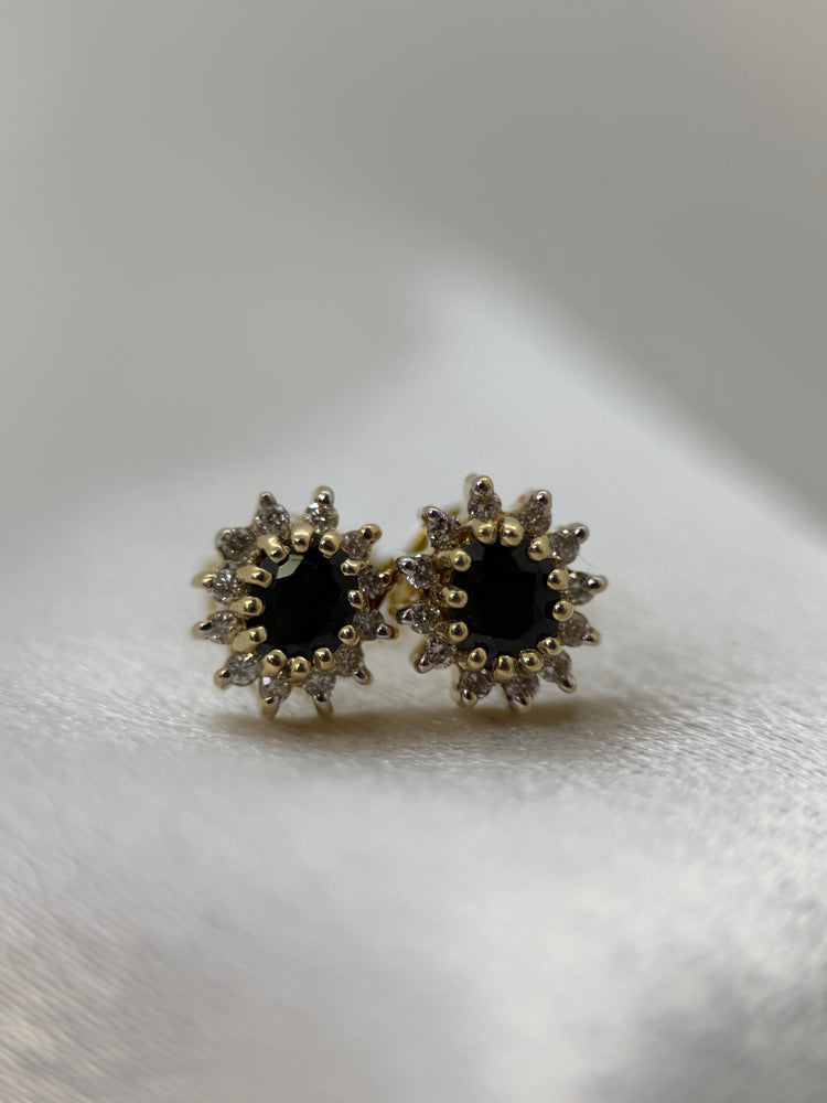 18K Safir och diamant örhängen – Cluster design, 3.3g