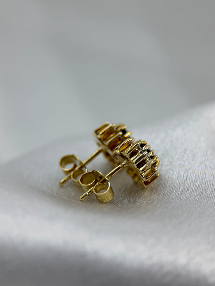 18K Safir och diamant örhängen – Cluster design, 3.3g