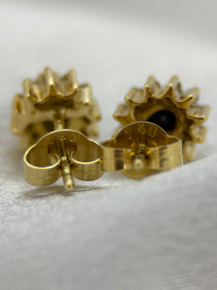 18K Safir och diamant örhängen – Cluster design, 3.3g