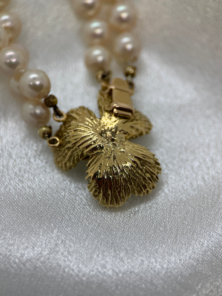 18K Dubbelradigt pärlcollier med diamanter – Odlade pärlor, 59 cm