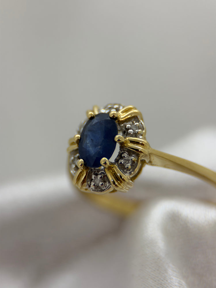 18K Safir och diamantring – 0.55 ct, Storlek 57