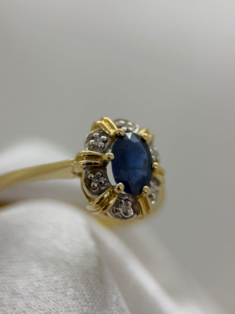 18K Safir och diamantring – 0.55 ct, Storlek 57