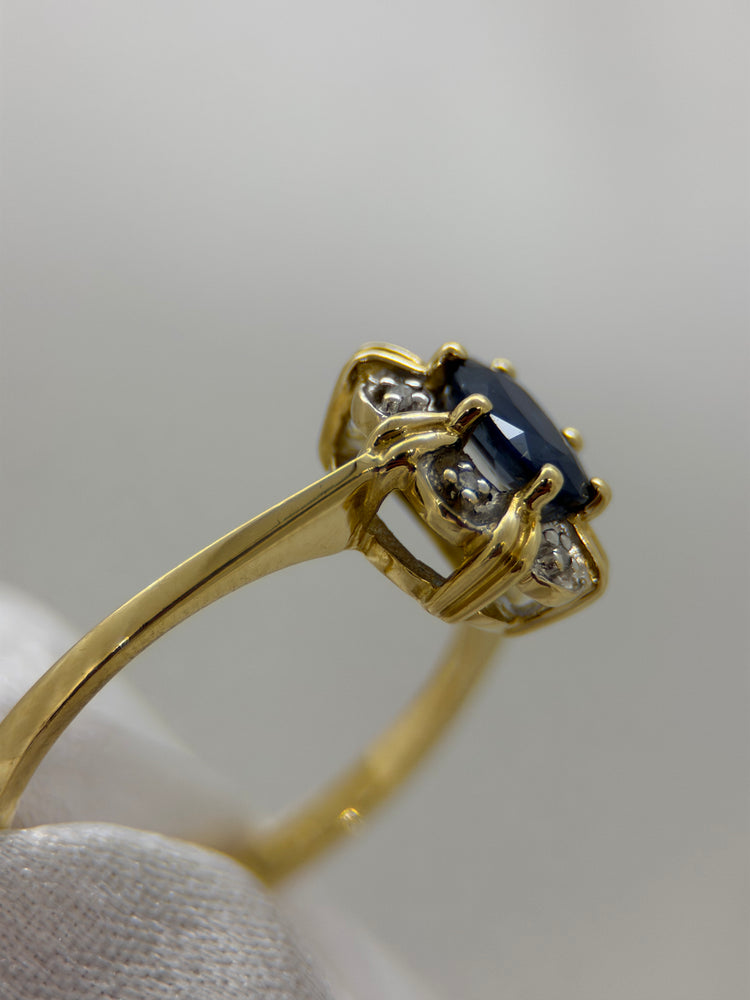 18K Safir och diamantring – 0.55 ct, Storlek 57