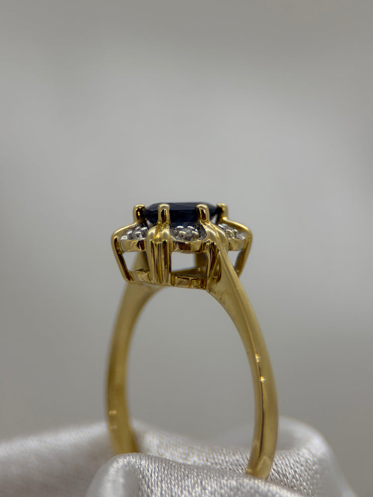 18K Safir och diamantring – 0.55 ct, Storlek 57