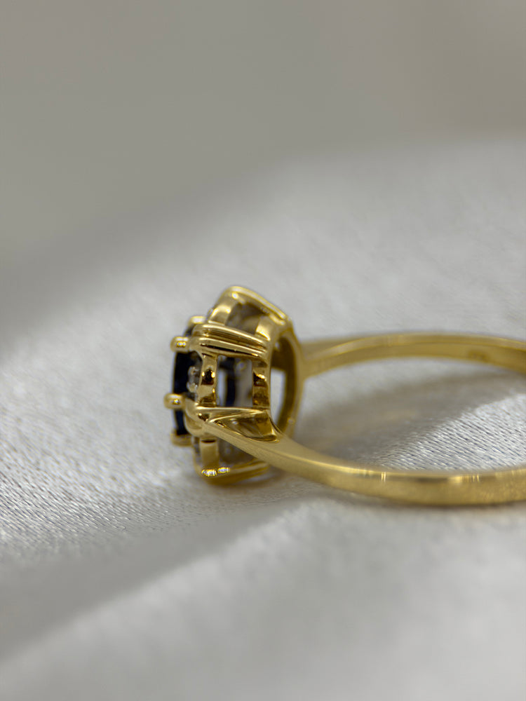 18K Safir och diamantring – 0.55 ct, Storlek 57