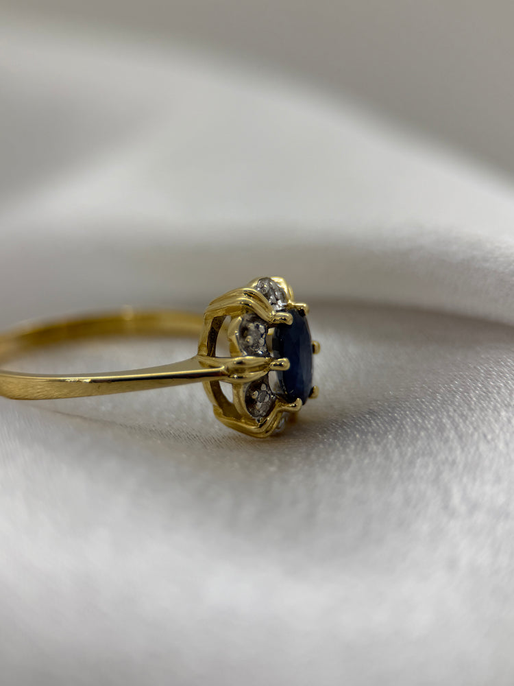 18K Safir och diamantring – 0.55 ct, Storlek 57