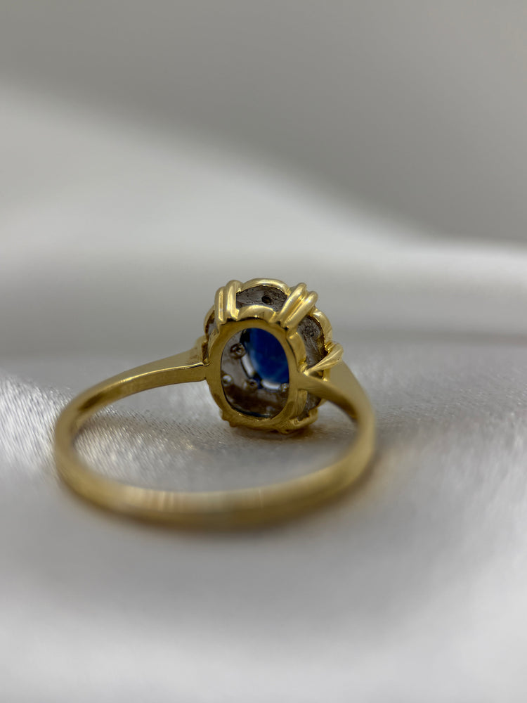 18K Safir och diamantring – 0.55 ct, Storlek 57