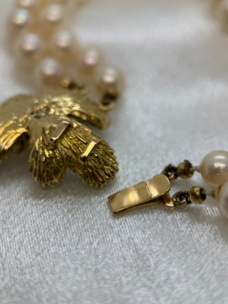 18K Dubbelradigt pärlcollier med diamanter – Odlade pärlor, 59 cm
