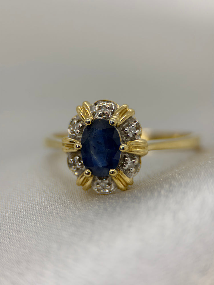 18K Safir och diamantring – 0.55 ct, Storlek 57