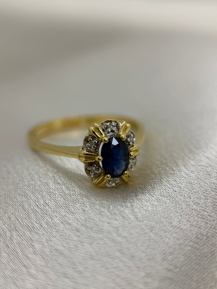 18K Safir och diamantring – 0.55 ct, Storlek 57