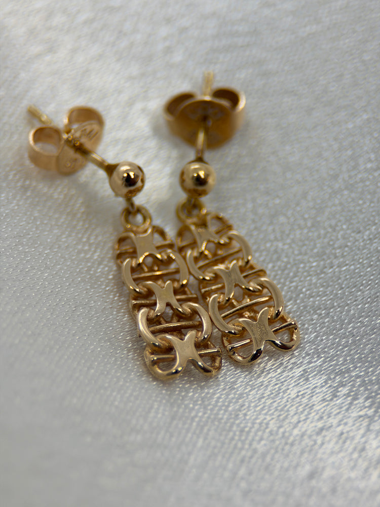18K Gold X-Link Drop Earrings – 2.2g