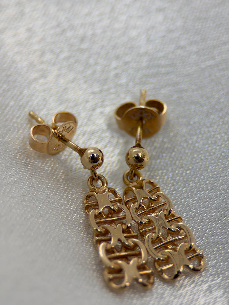 18K Gold X-Link Drop Earrings – 2.2g