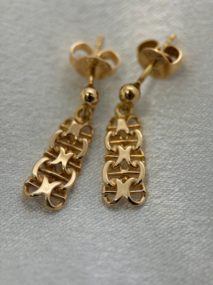 18K Gold X-Link Drop Earrings – 2.2g
