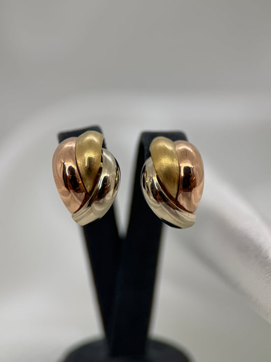 18K Tri-Coloured Gold Scroll Design Earrings