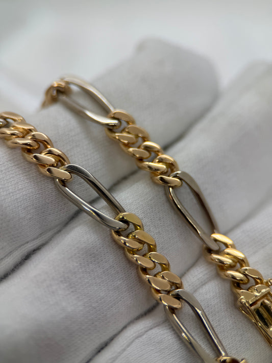 18K Two-Tone Figaro Bracelet in Rose & White Gold – 23.2g, 19 cm