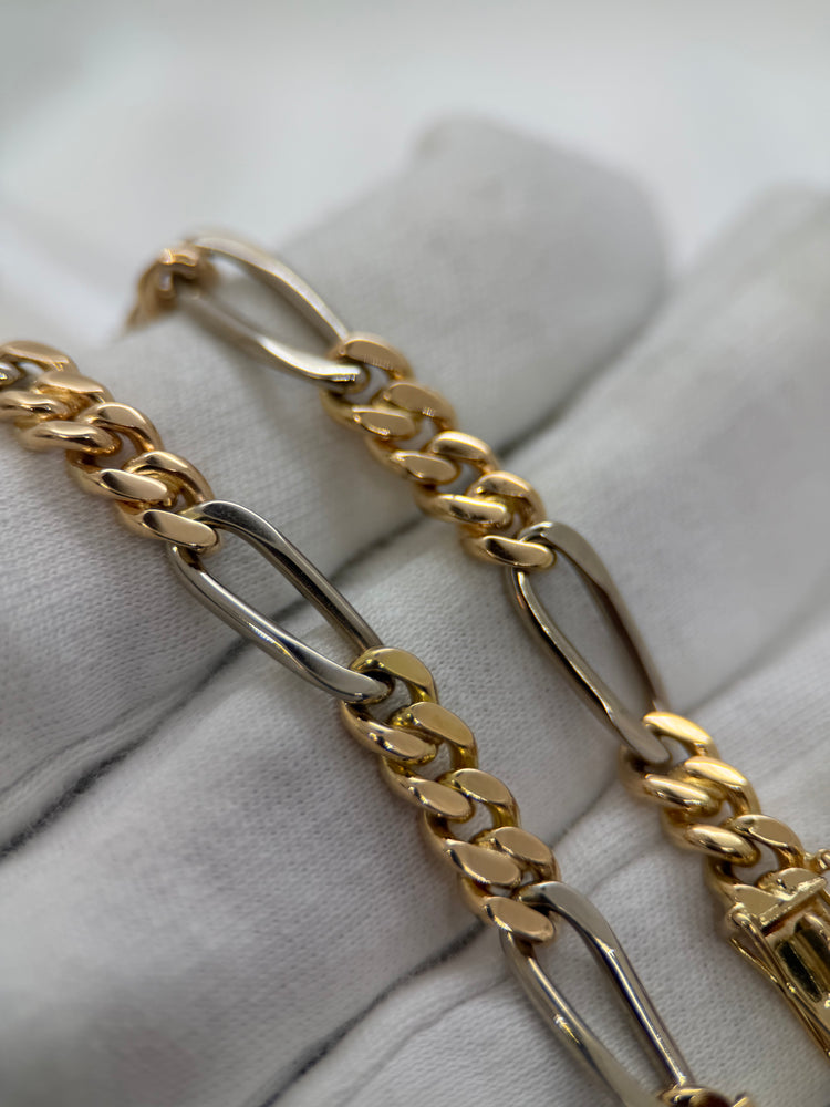 18K Figaro armband i röd- och vitguld – 23.2g, 19 cm