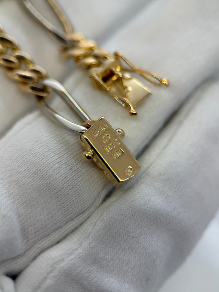 18K Figaro armband i röd- och vitguld – 23.2g, 19 cm