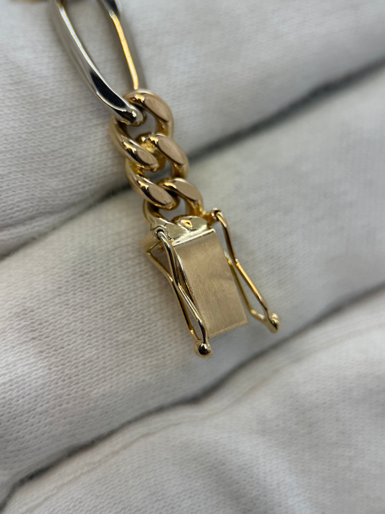 18K Figaro armband i röd- och vitguld – 23.2g, 19 cm