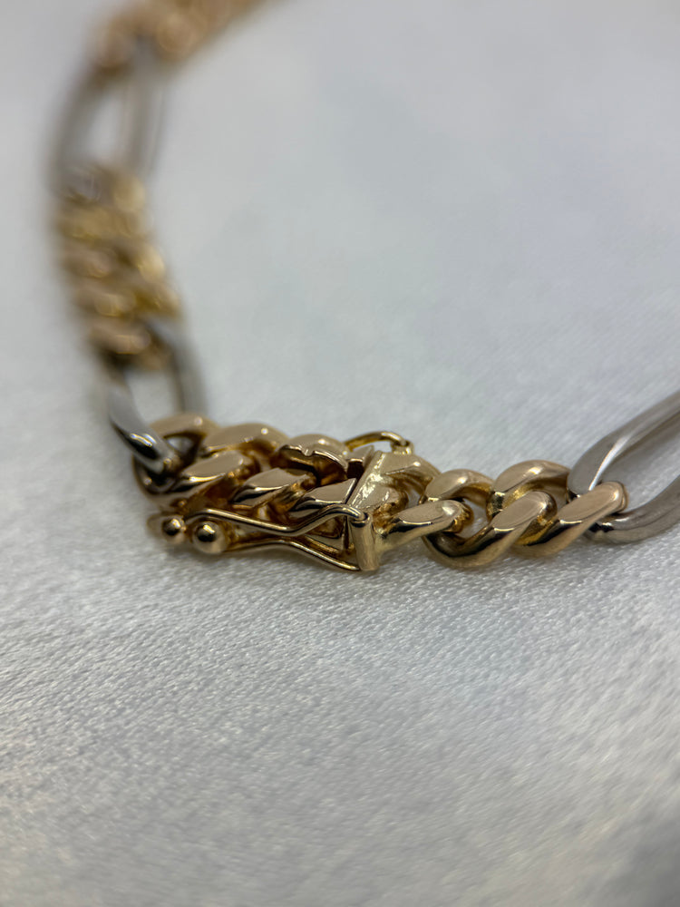18K Figaro armband i röd- och vitguld – 23.2g, 19 cm
