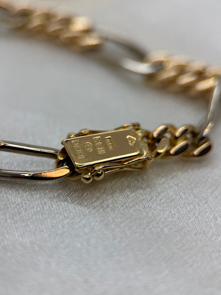 18K Figaro armband i röd- och vitguld – 23.2g, 19 cm