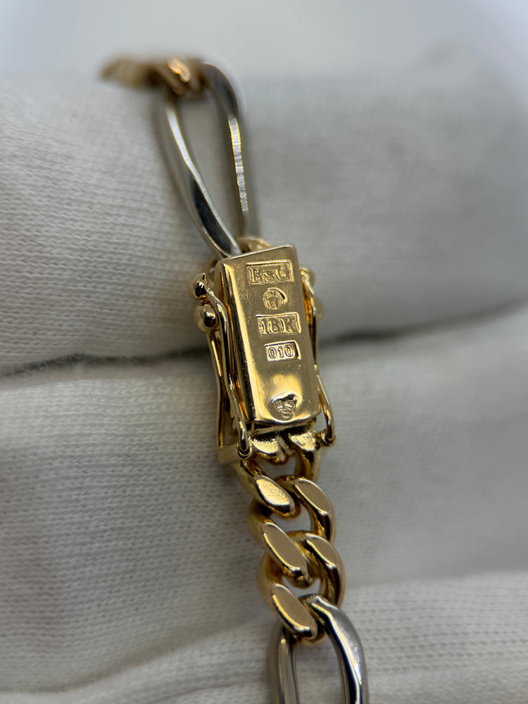 18K Figaro armband i röd- och vitguld – 23.2g, 19 cm