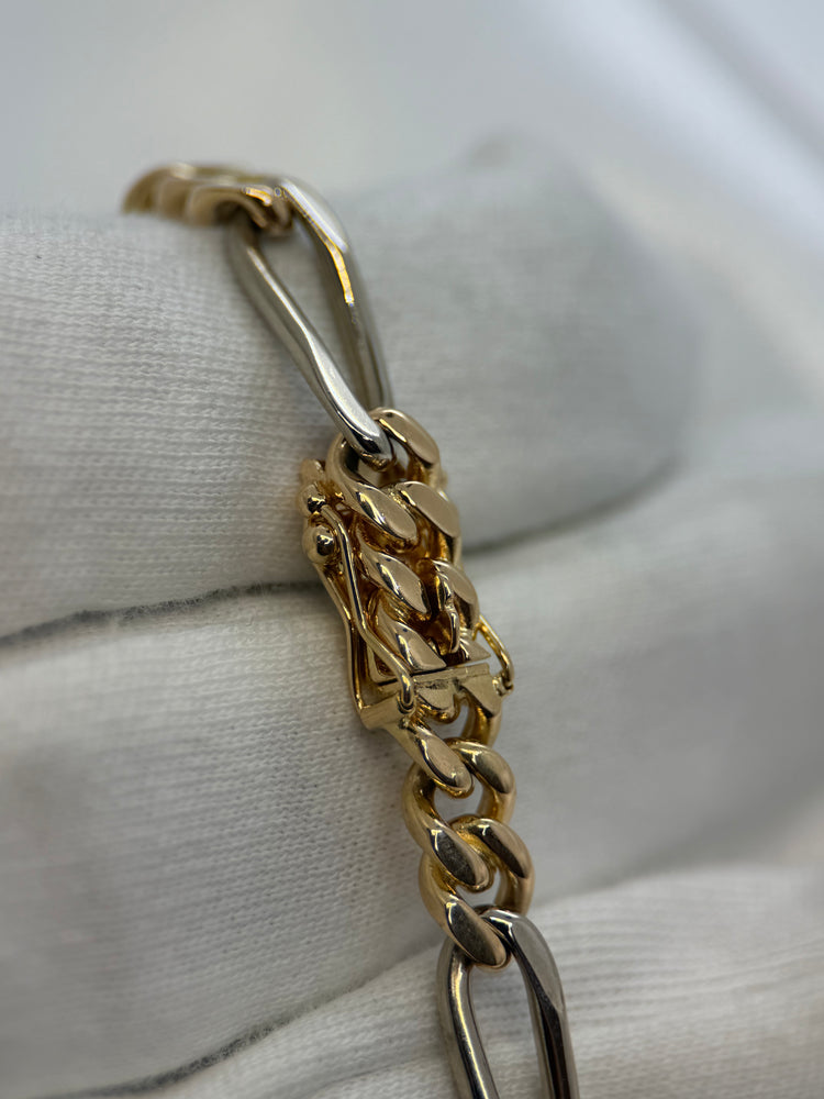 18K Figaro armband i röd- och vitguld – 23.2g, 19 cm