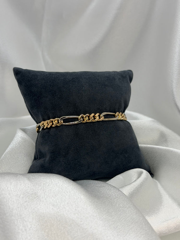 18K Figaro armband i röd- och vitguld – 23.2g, 19 cm