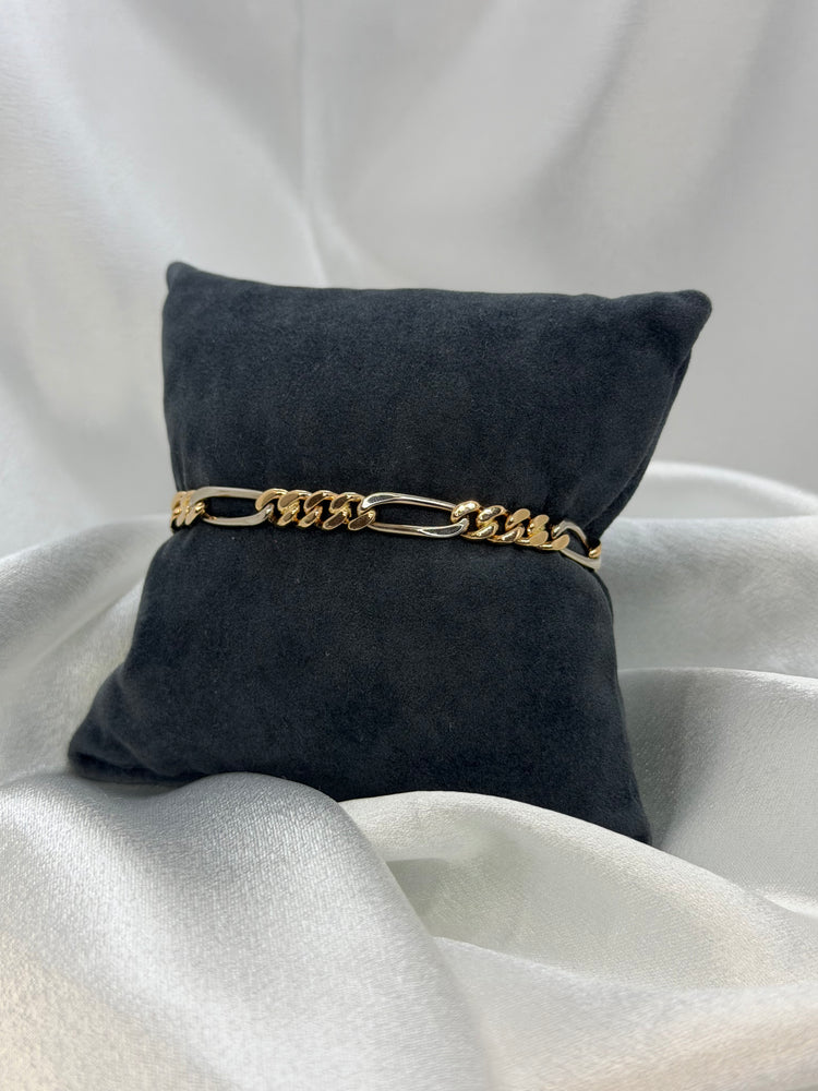 18K Figaro armband i röd- och vitguld – 23.2g, 19 cm