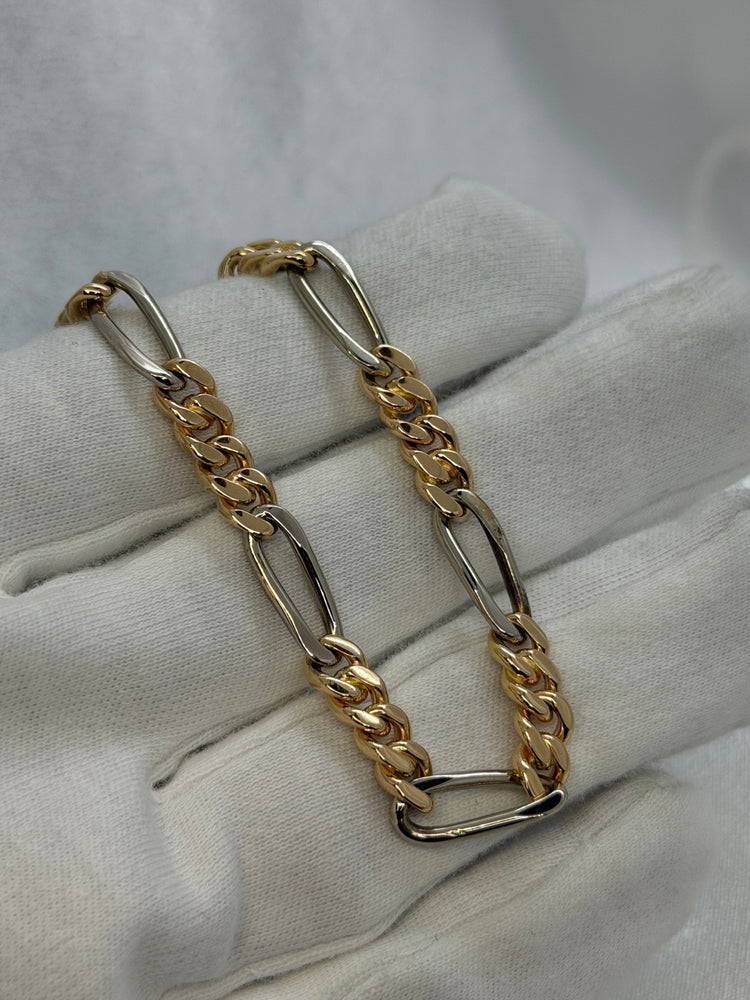 18K Figaro armband i röd- och vitguld – 23.2g, 19 cm
