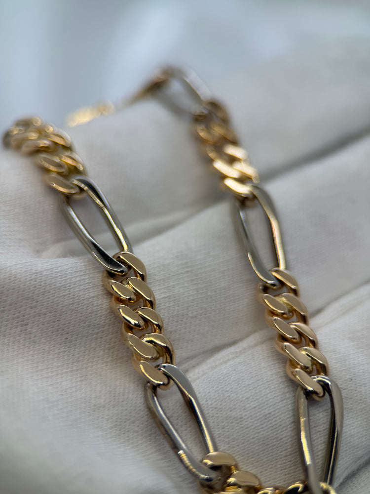 18K Figaro armband i röd- och vitguld – 23.2g, 19 cm