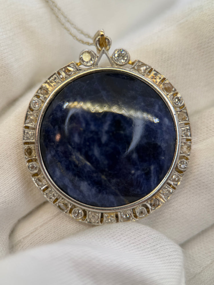 18K Sodalit & Diamant Halsband med Hänge – Sen 1800-tal/Tidigt 1900-tal