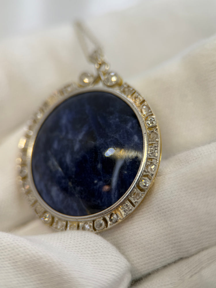 18K Sodalit & Diamant Halsband med Hänge – Sen 1800-tal/Tidigt 1900-tal