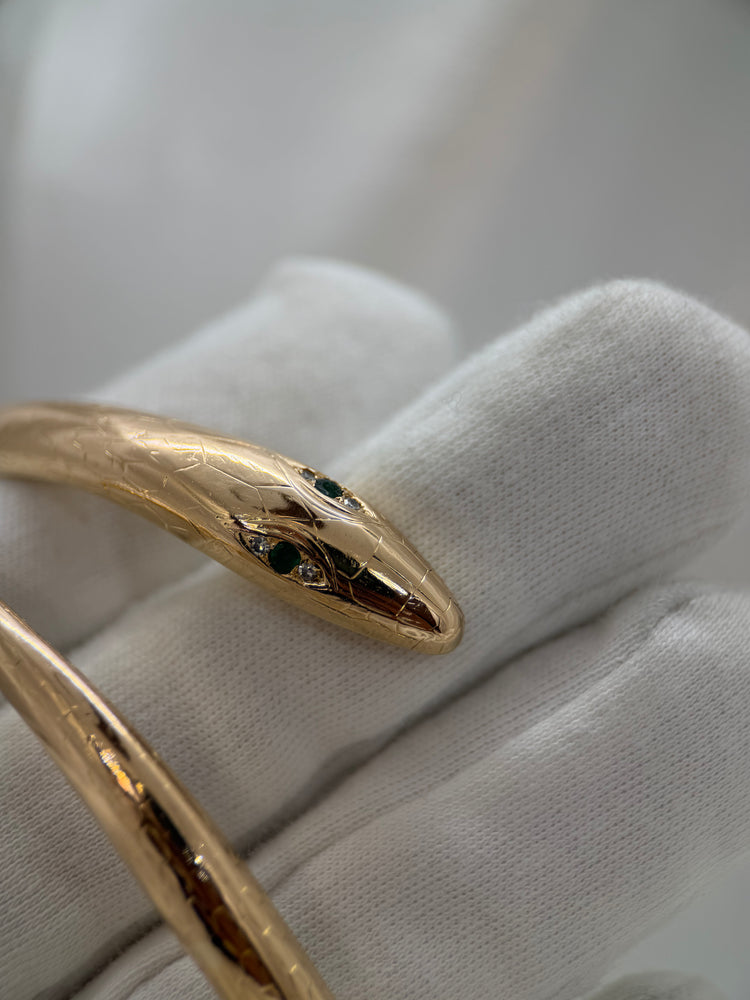 18K Rigid Snake Bangle – Emeralds & Diamonds, 26.6g