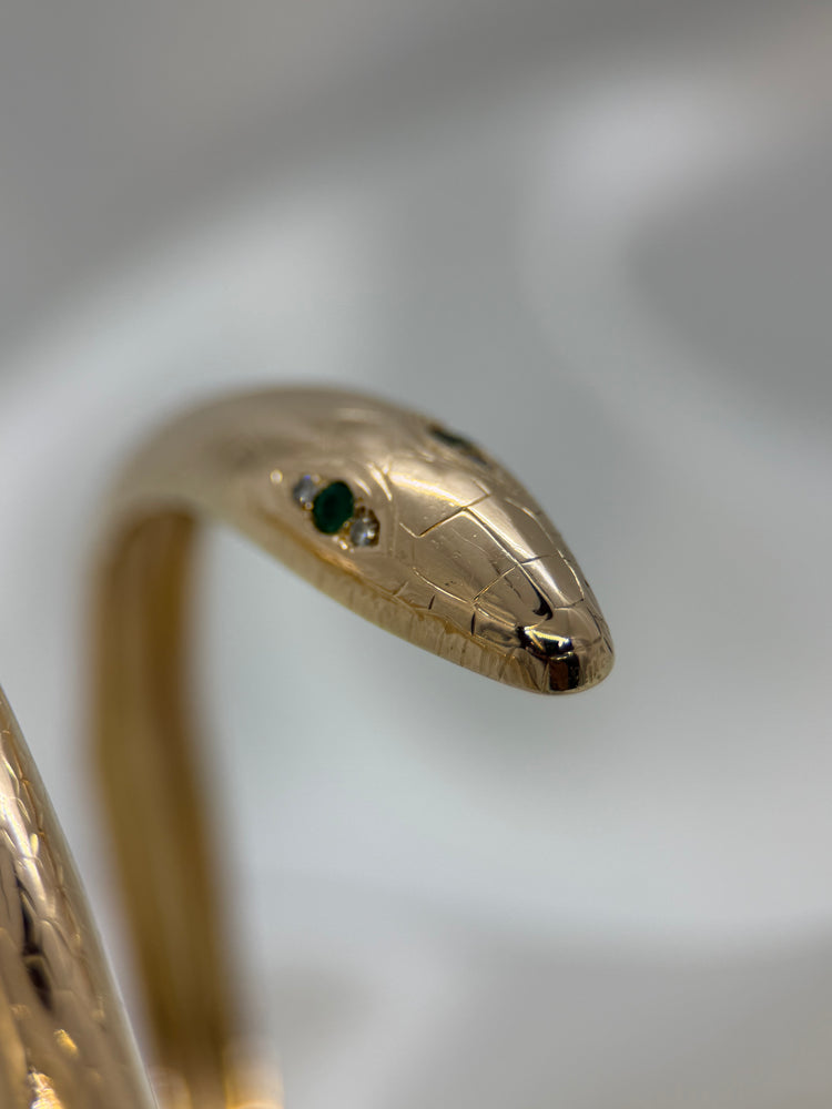 18K Rigid Snake Bangle – Emeralds & Diamonds, 26.6g