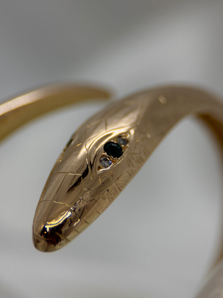 18K Rigid Snake Bangle – Emeralds & Diamonds, 26.6g