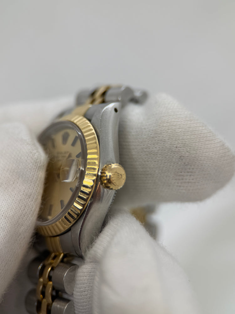 ROLEX Oyster Perpetual Date – Damklocka i stål och 18K guld