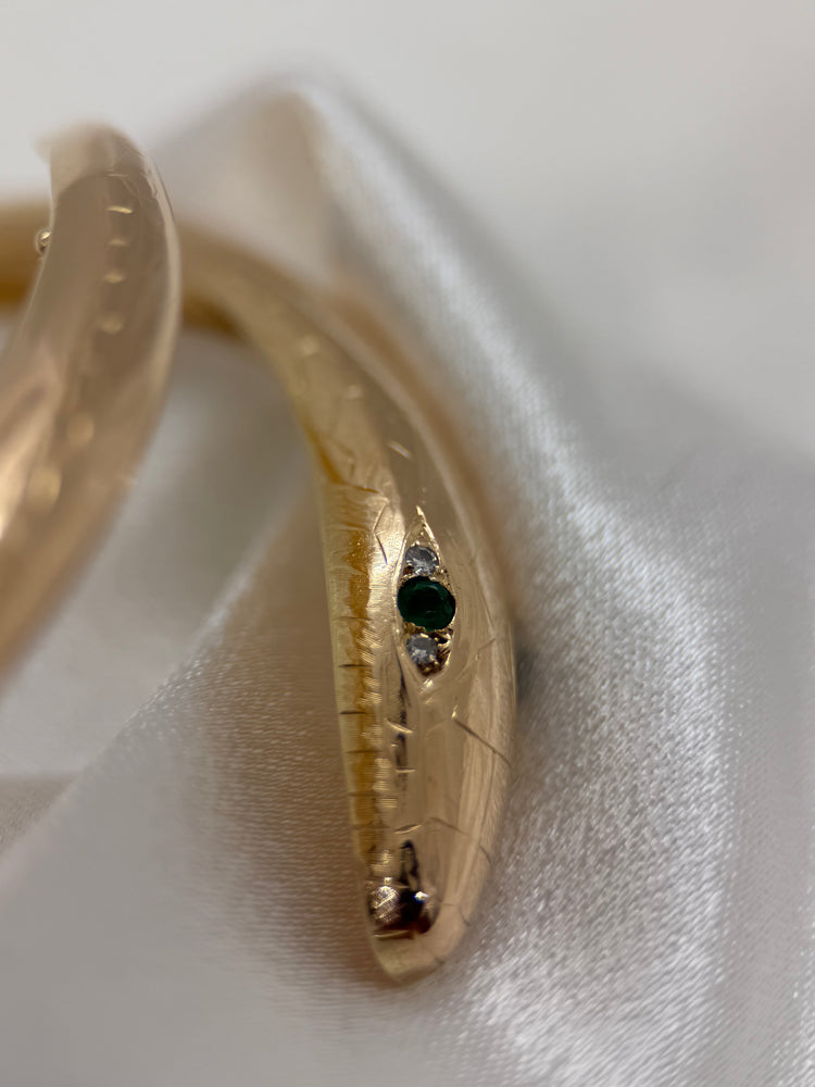 18K Rigid Snake Bangle – Emeralds & Diamonds, 26.6g