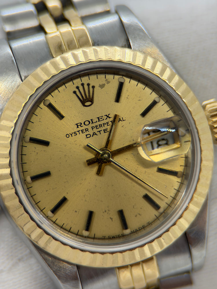 ROLEX Oyster Perpetual Date – Damklocka i stål och 18K guld