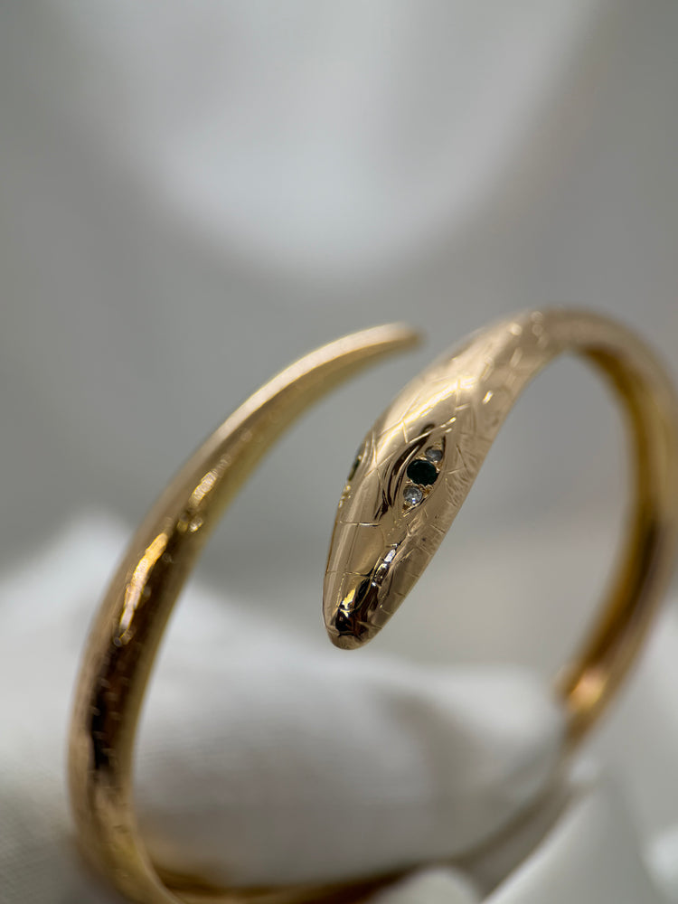 18K Rigid Snake Bangle – Emeralds & Diamonds, 26.6g