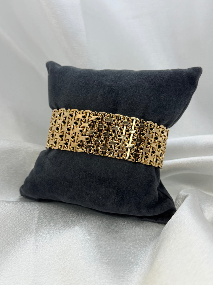 18K Armband i rödguld – X-länkskedja med stav, 67.3g, 19 cm