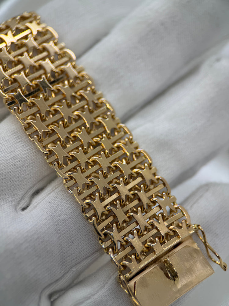 18K Armband i rödguld – X-länkskedja med stav, 67.3g, 19 cm