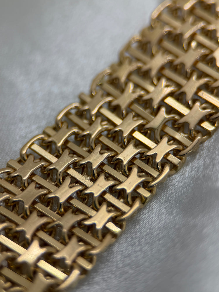 18K Armband i rödguld – X-länkskedja med stav, 67.3g, 19 cm