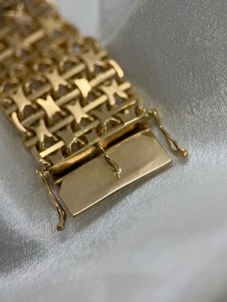 18K Armband i rödguld – X-länkskedja med stav, 67.3g, 19 cm