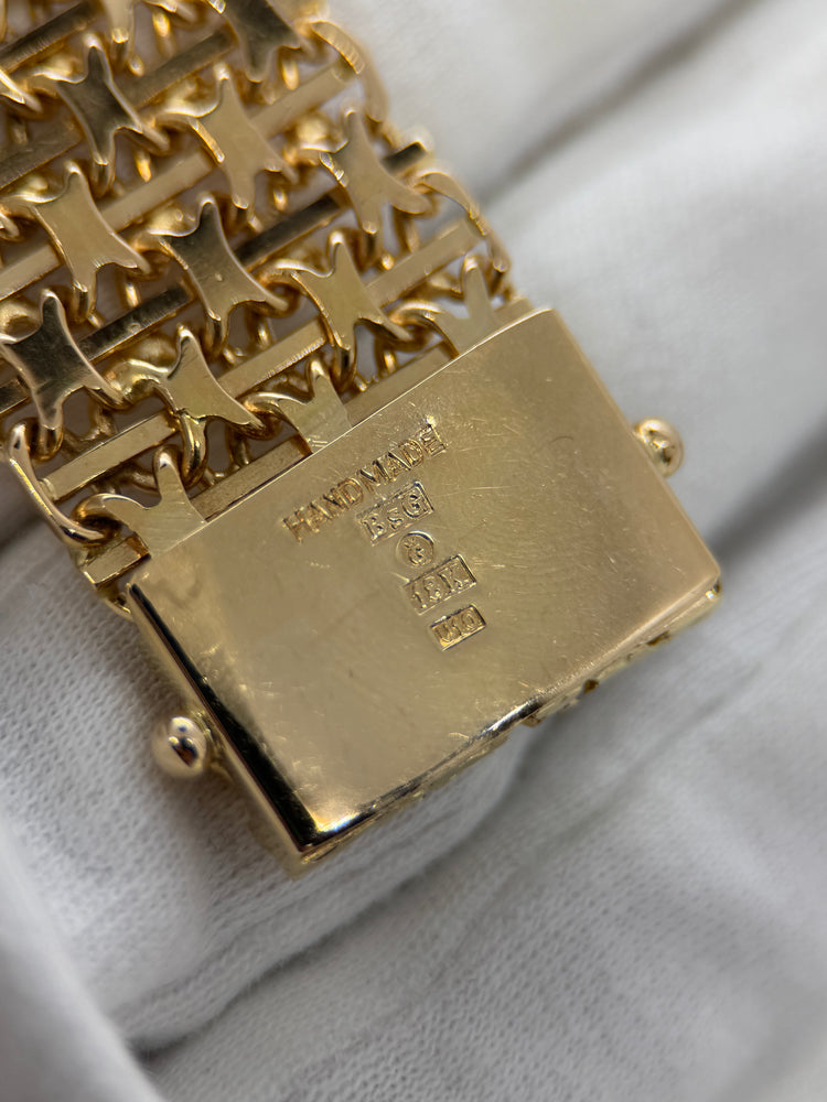 18K Armband i rödguld – X-länkskedja med stav, 67.3g, 19 cm