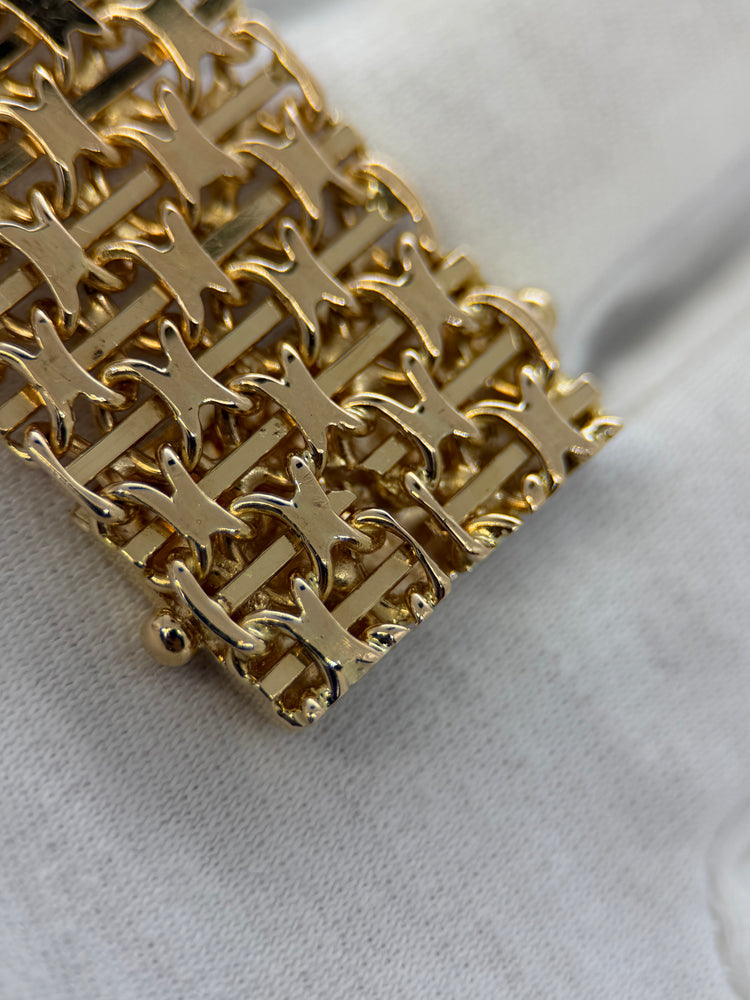 18K Armband i rödguld – X-länkskedja med stav, 67.3g, 19 cm