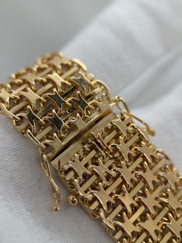 18K Armband i rödguld – X-länkskedja med stav, 67.3g, 19 cm